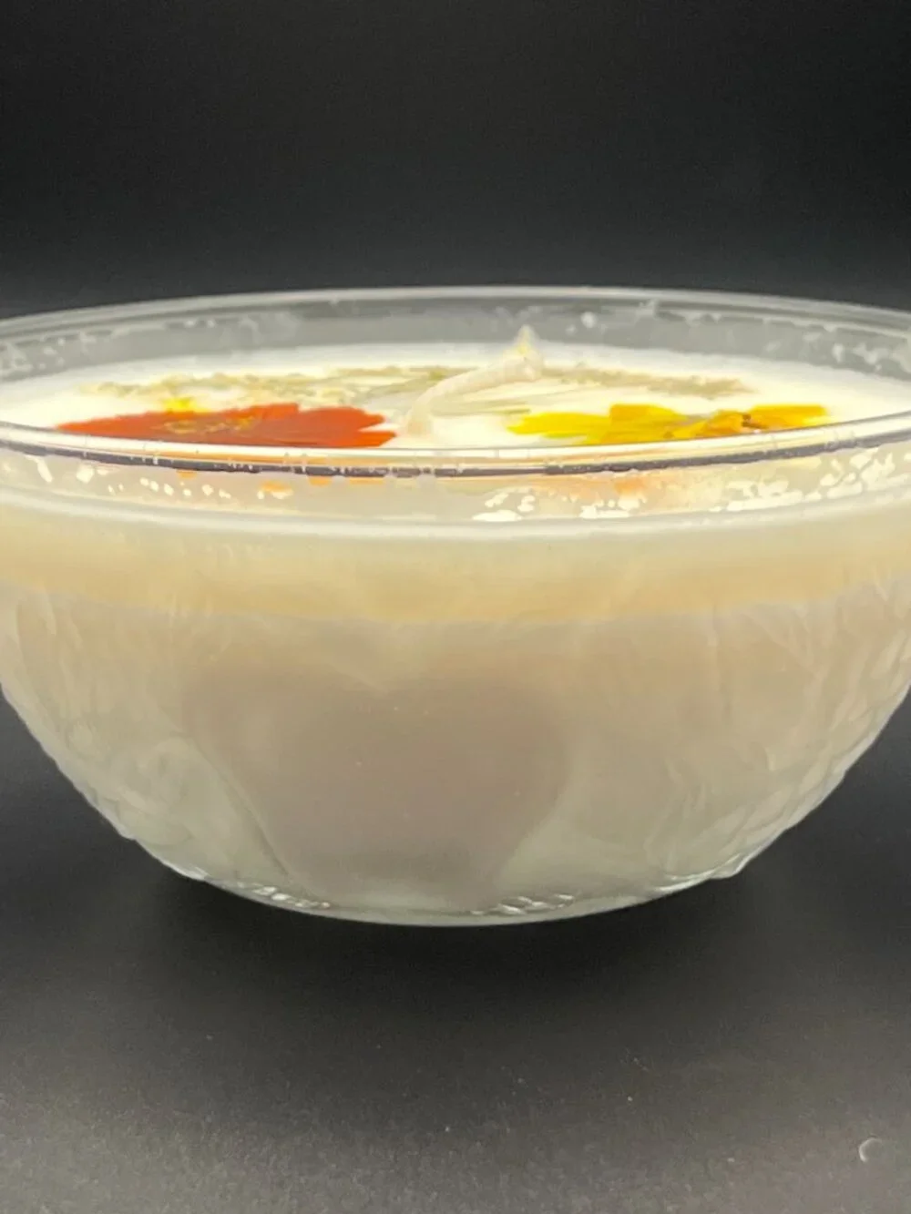 Golden Meadow Bloom in Frosted Pressed Glass Bowl Candle